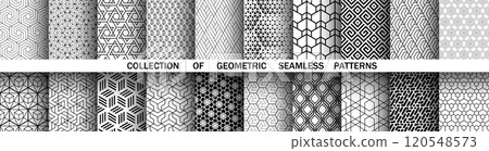 Geometric set of seamless black and white patterns. Simple vector graphics. 120548573