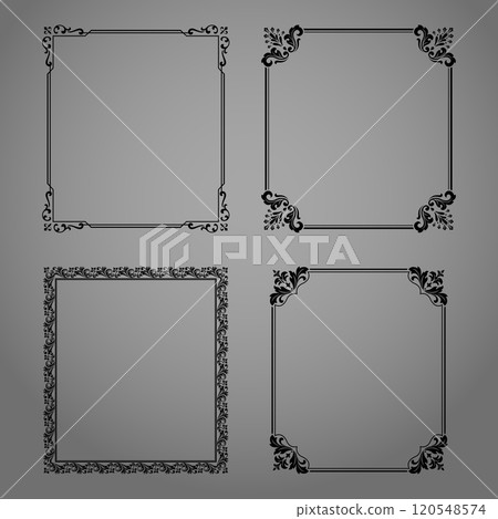Set of decorative frames Elegant vector element for design in Eastern style, place for text. Floral black and gray borders. Lace illustration for invitations and greeting cards 120548574
