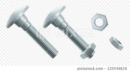 Isometric vector illustration steel bolt or screw isolated on white background. Realistic 3d stainless steel bolt and nut icon. screw-nuts and bolts. 120548628