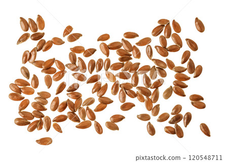 flaxseed isolated on white background. Top view. Flat lay flaxseed isolated on white background. Top view. Flat lay 120548711