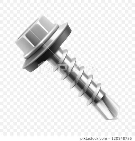 Metal self-tapping screw isolated on transparent background. Realistic 3d Vector illustration 120548786