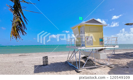 The Lifeguard Tower overlooks the ocean at Sunny Beach The Lifeguard Tower overlooks the ocean at Sunny Beach 120549109