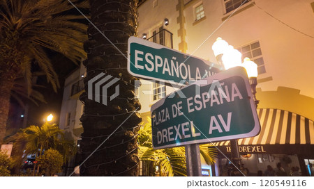 Famous Espanola Way in Miami Beach is very popular at night 120549116
