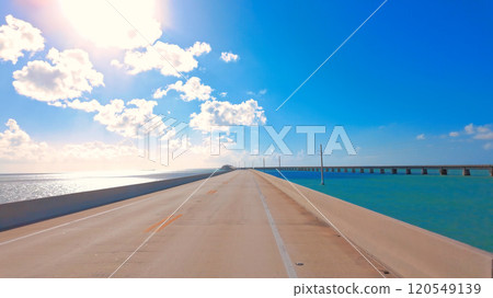 POV drive on the Seven Miles Bridge at the Florida Keys 120549139