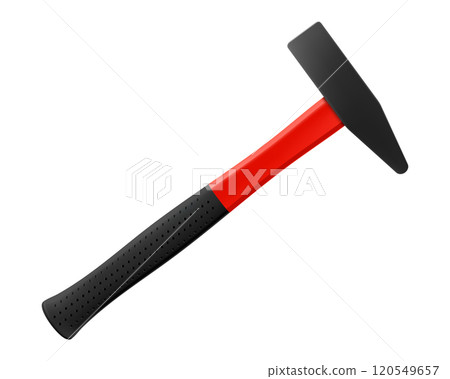 Locksmith's hammer with a rubber handle isolated on white background. Fitter's hammer for chiselling and driving in nails and dowels as well as for joining components. Realistic 3d vector illustration 120549657