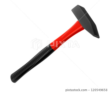 Locksmith's hammer with a rubber handle isolated on white background. Fitter's hammer for chiselling and driving in nails and dowels as well as for joining components. Realistic 3d vector illustration 120549658