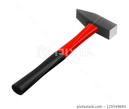 Locksmith's hammer with a rubber handle isolated on white background. Fitter's hammer for chiselling and driving in nails and dowels as well as for joining components. Realistic 3d vector illustration 120549660