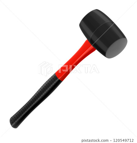 Rubber mallet, isolated on white background. Tile hammer. Hand tools for laying tiles and stones. Tool for straightening work. Realistic 3d vector illustration 120549712