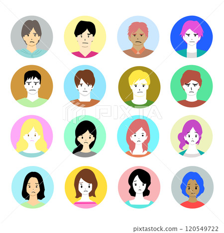 表情困擾的年輕男女的圖標集 表情困擾的年輕男女的圖標集 120549722