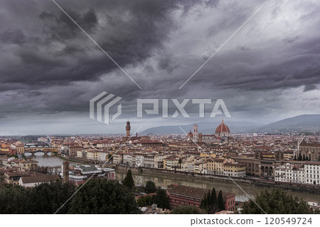 Panoramic view of Florence on a dark and ominous day Panoramic view of Florence on a dark and ominous day 120549724