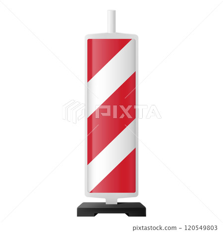 Red and white striped traffic control device for avoiding sections of the road being repaired. vector road pole Safety delineator. Warning road sign. Realistic 3d vector. safety traffic 120549803