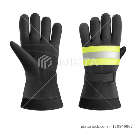 Professional work gloves. Protective gloves for builders and workers. Pair Welding Thick Heavy Gloves High Heat Proof , Fireplace Gloves. Hands Protector Fire Resistant Gloves. Realistic 3d vector 120549902