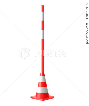 Safety delineator with white stripes. Road cone. Reflective Channelizer Cone. Realistic 3d vector. Traffic posts with different types of base. Parking Pole Post, Portable Safety Cones for Road, 120549918