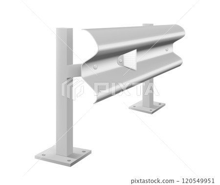 Metallic road barrier fence, isolated on white background. Design elements of the guardrails. Realistic 3d roadblock for safety on highway. Vector illustration 120549951