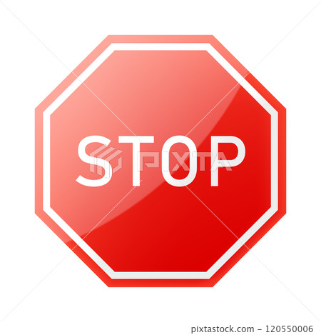 Red Stop Sign with glossy effect, isolated on white background. Traffic regulatory warning stop symbol. Realistic 3d Vector illustration Red Stop Sign with glossy effect, isolated on white background. Traffic regulatory warning stop symbol. Realistic 3d Vector illustration 120550006