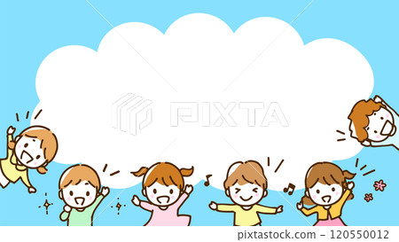 Frame illustration of cheerful cute children and speech bubbles 120550012