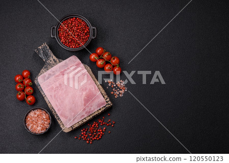 Ham cut into square slices for making delicious nutritious sandwiches Ham cut into square slices for making delicious nutritious sandwiches 120550123