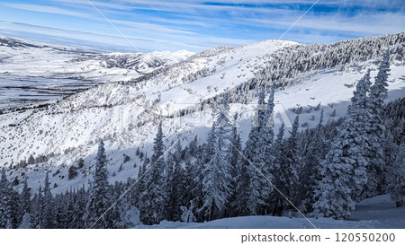 Winter landscape at the Pebble Creek ski resort on top of Mount Bonneville on the Portneuf Ridge in Idaho in the USA. Winter landscape at the Pebble Creek ski resort on top of Mount Bonneville on the Portneuf Ridge in Idaho in the USA. 120550200