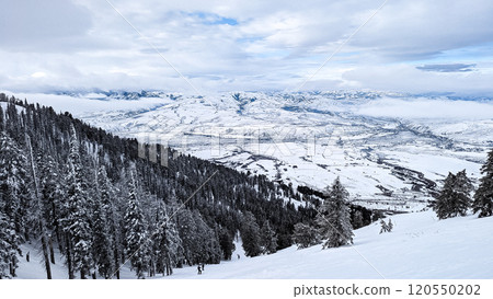 Winter landscape at the Pebble Creek ski resort on top of Mount Bonneville on the Portneuf Ridge in Idaho in the USA. Winter landscape at the Pebble Creek ski resort on top of Mount Bonneville on the Portneuf Ridge in Idaho in the USA. 120550202
