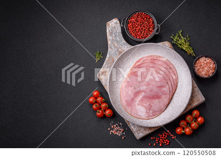Ham cut into round slices with salt, spices and herbs 120550508