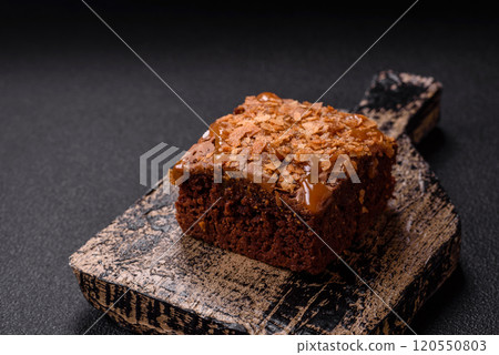 Chocolate sweet brownie cake in a square shape 120550803