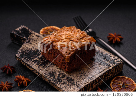 Chocolate sweet brownie cake in a square shape 120550806