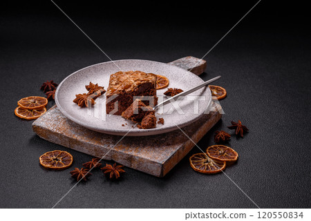 Chocolate sweet brownie cake in a square shape Chocolate sweet brownie cake in a square shape 120550834