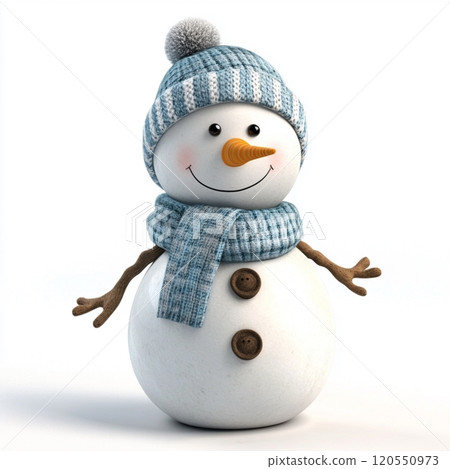3D Cartoon Cute Funny Snowman Isolated on White Background 120550973