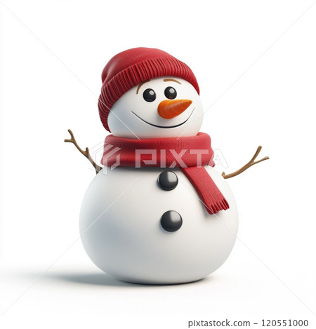 3D Cartoon Cute Funny Snowman Isolated on White Background 120551000