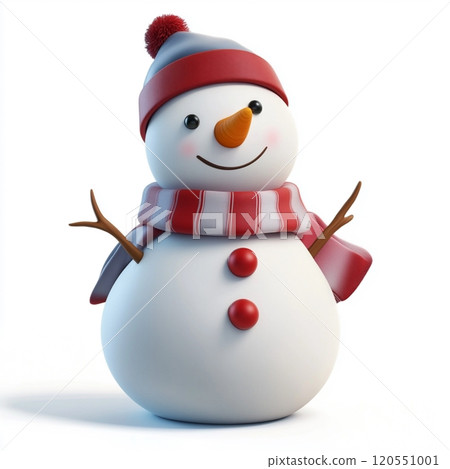 3D Cartoon Cute Funny Snowman Isolated on White Background 120551001