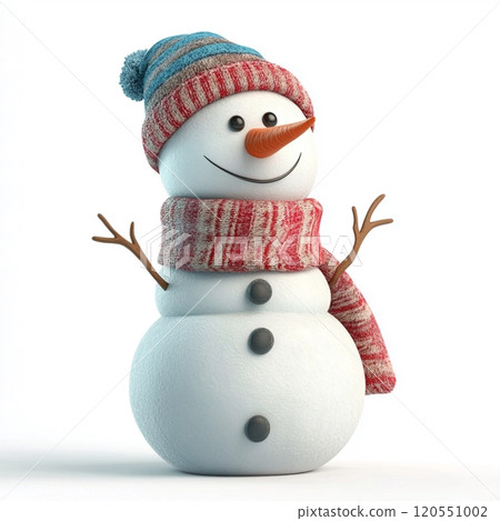 3D Cartoon Cute Funny Snowman Isolated on White Background 120551002