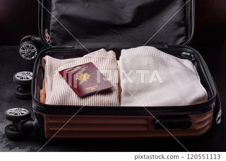 International passport of a French citizen on a suitcase International passport of a French citizen on a suitcase 120551113