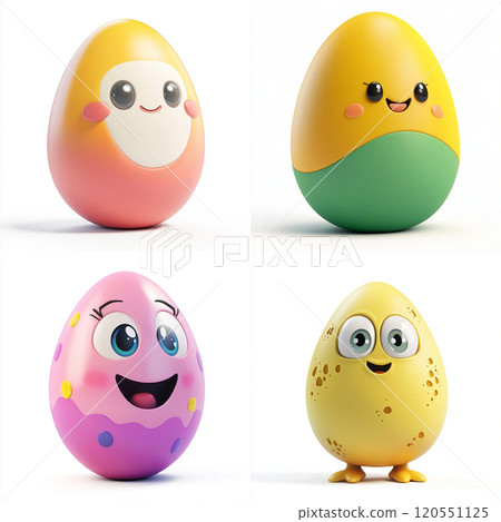 3D Cartoon Funny Cute Easter Egg Isolated on White Background 120551125