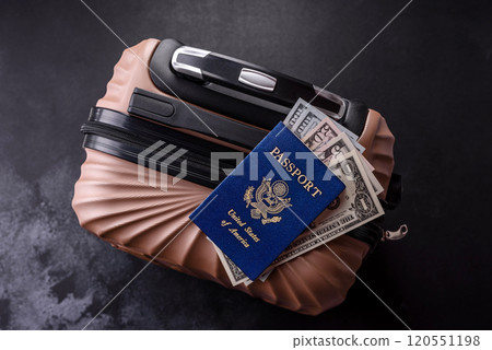 International passport of a USA citizen on a suitcase 120551198