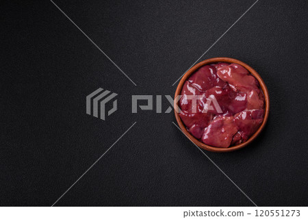 Fresh raw chicken or beef liver with salt, spices and herbs 120551273