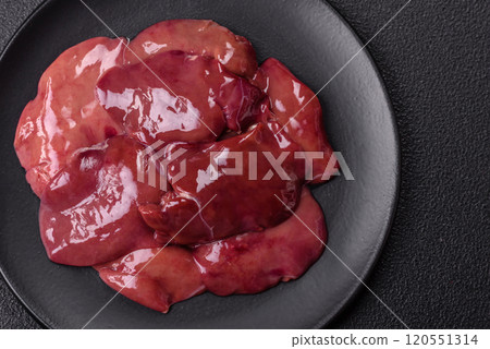 Fresh raw chicken or beef liver with salt, spices and herbs Fresh raw chicken or beef liver with salt, spices and herbs 120551314