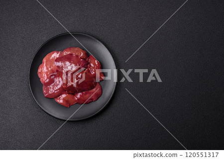 Fresh raw chicken or beef liver with salt, spices and herbs 120551317
