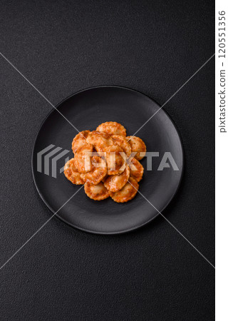 Ravioli with meat or vegetarian with ricotta, salt and spices Ravioli with meat or vegetarian with ricotta, salt and spices 120551356