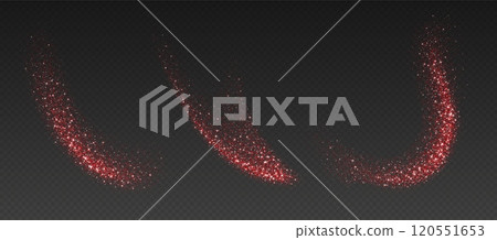 Red glitter splashes, shiny star dust explosion, shimmer spray effect, festive holiday particles 120551653
