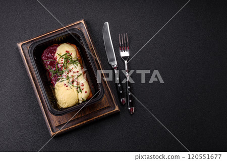 Delicious sweet brioche sandwich with raspberry jam and ricotta cream Delicious sweet brioche sandwich with raspberry jam and ricotta cream 120551677