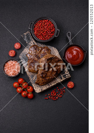 Juicy beef steak grilled with salt, spices and herbs 120552013