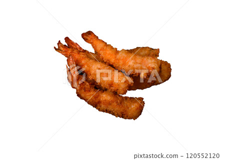 Hot crispy shrimp breaded with salt and spices with white sauce 120552120