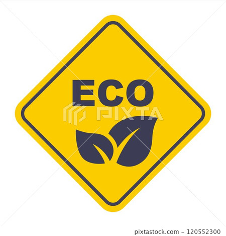 yellow eco icon with leaves from tree. 120552300