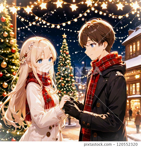 Couple holding hands and Christmas lights Couple holding hands and Christmas lights 120552320