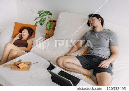 Couple lover, man tired of waiting woman having her phone call. Couple lover, man tired of waiting woman having her phone call. 120552495