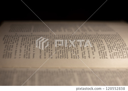 macro photography of a book page with text in Latin font macro photography of a book page with text in Latin font 120552838