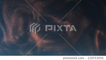 Glitter swirl. Ink cloud. Pink color shiny dust splash magic mist floating wave spreading on dark blue abstract background. 120553056