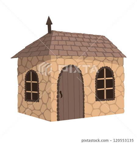 Traditional building icon. Authentic cartoon rural home vector illustration. Typical village hut, rural house design isolated on white 120553135