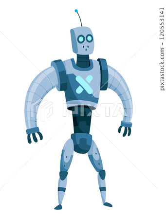 A Vibrant and Stylized Blue Robot Character Featuring Distinct Angular Features and Design A Vibrant and Stylized Blue Robot Character Featuring Distinct Angular Features and Design 120553141