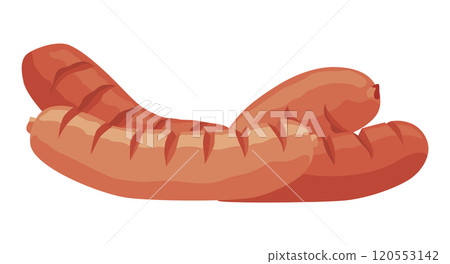 Pixel art of two grilled sausages on a white background 120553142